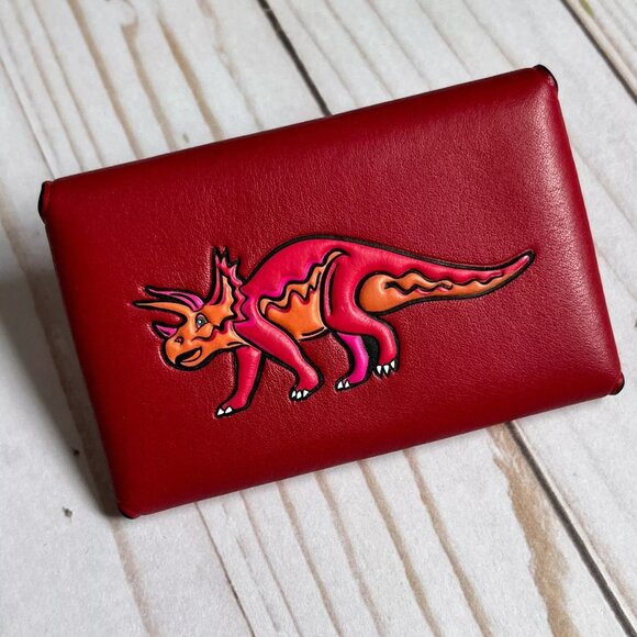 COACH Leather Triceratops Dinosaur Turnlock Card Case - Red - 56408G - Picture 2 of 4